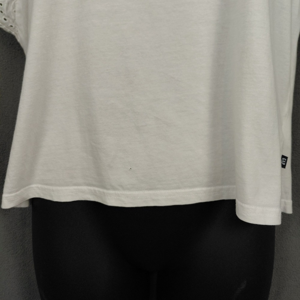 Gap Womens XL White Eyelet Lace Flutter Sleeve Jersey Crew Neck T-Shirt Boho Top - Picture 6 of 13